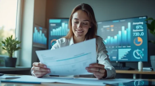 Illustration symbolique représentant l'importance d'une comptabilité précise pour la performance d'entreprise, avec des éléments financiers et une croissance en arrière-plan