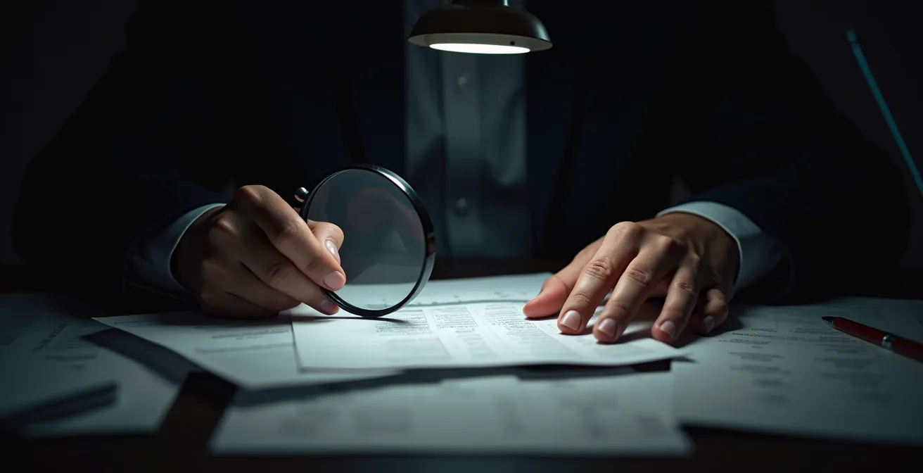 Illustration symbolique d'un inspecteur fiscal examinant des documents de charges d'entreprise, mettant en lumière les frais contestés