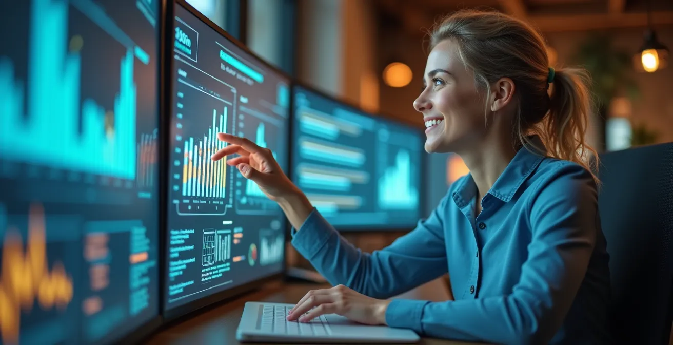 Illustration d'un comptable travaillant efficacement avec des outils numériques automatisés