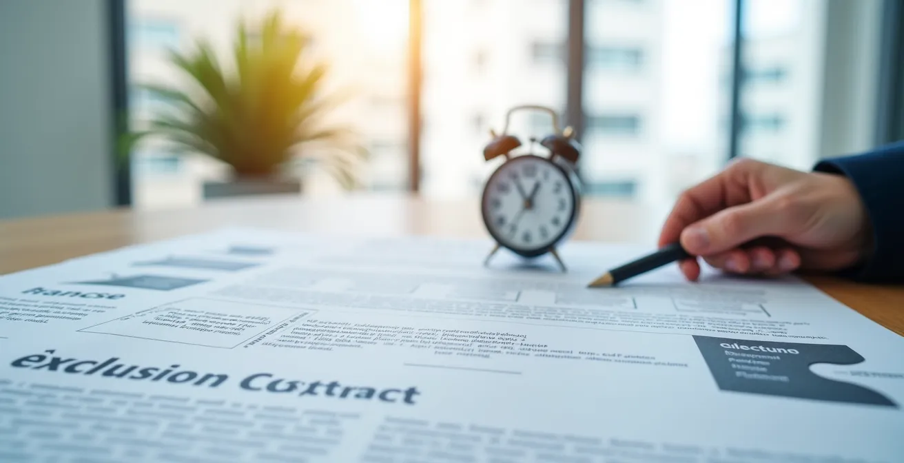 Illustration explicative sur les notions de franchise, d'exclusion et de plafond dans les contrats d'assurance professionnelle.