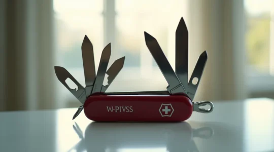 Illustration symbolique d'un couteau suisse avec des icônes représentant diverses garanties d'assurance pour PME