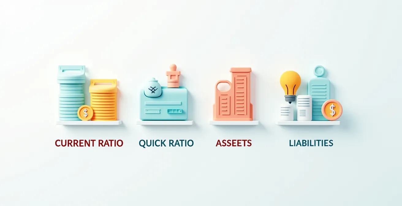 Diagramme visuel illustrant les trois principaux ratios de liquidité et leur interprétation pour la survie d'une entreprise