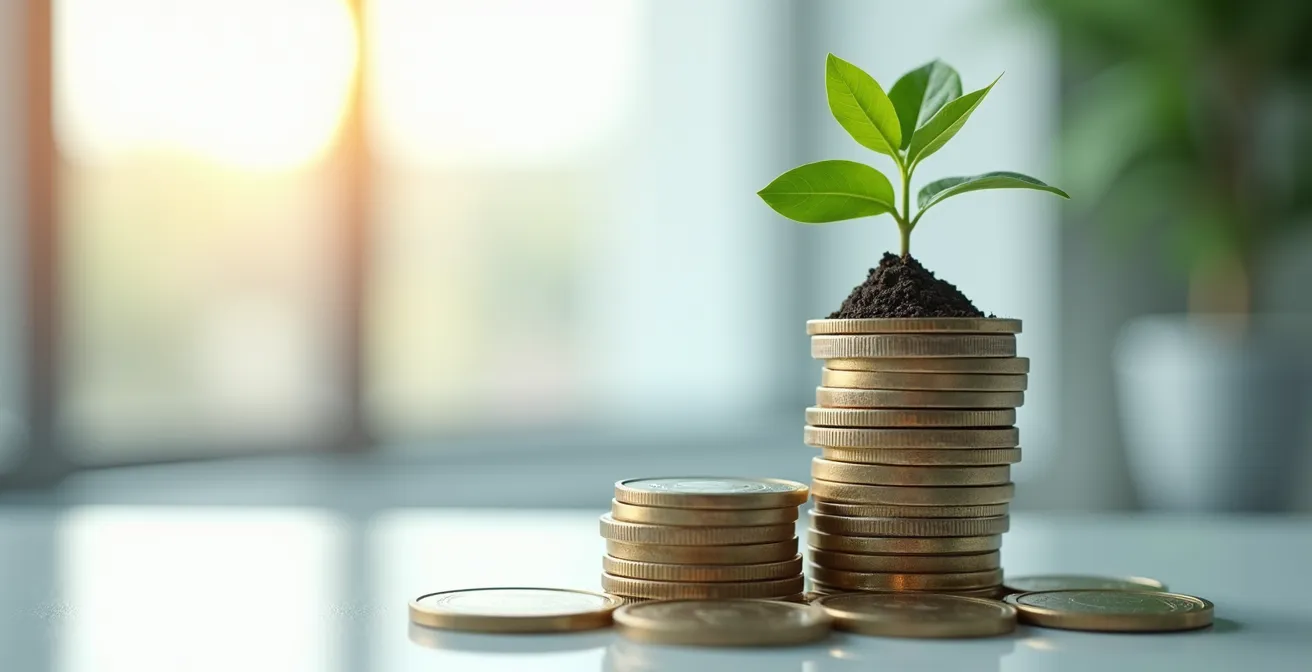 Illustration symbolique de l'approche financement stack montrant plusieurs pièces financières s'imbriquant, symbolisant la solidité financière d'une entreprise