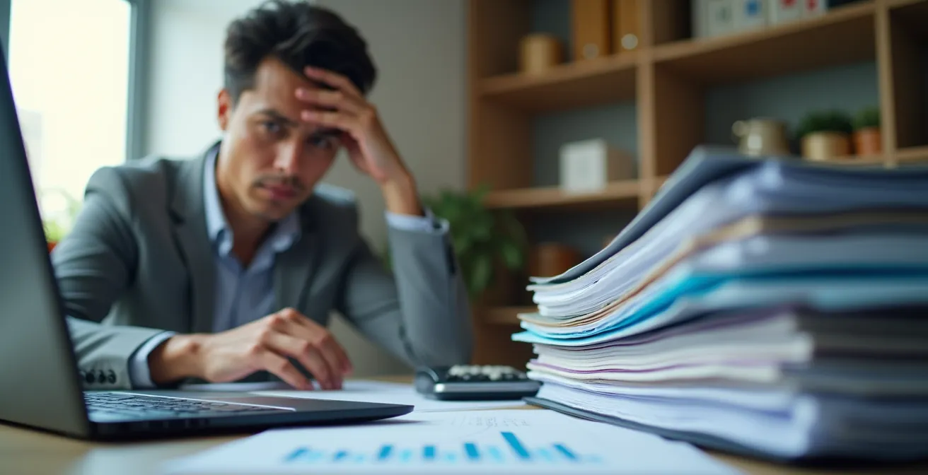 Représentation visuelle de l'effet domino des retards de déclaration fiscale sur l'entreprise