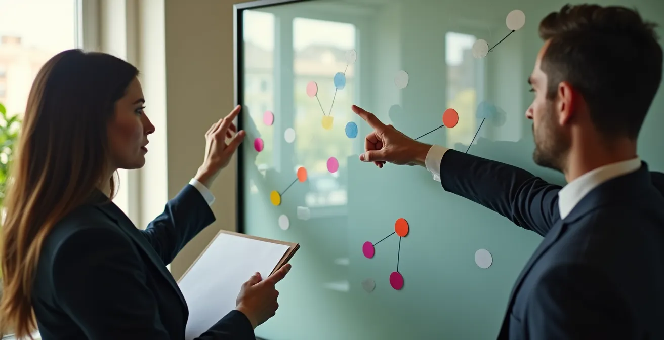 Professionnels analysant des données de fournisseurs sur tableau interactif