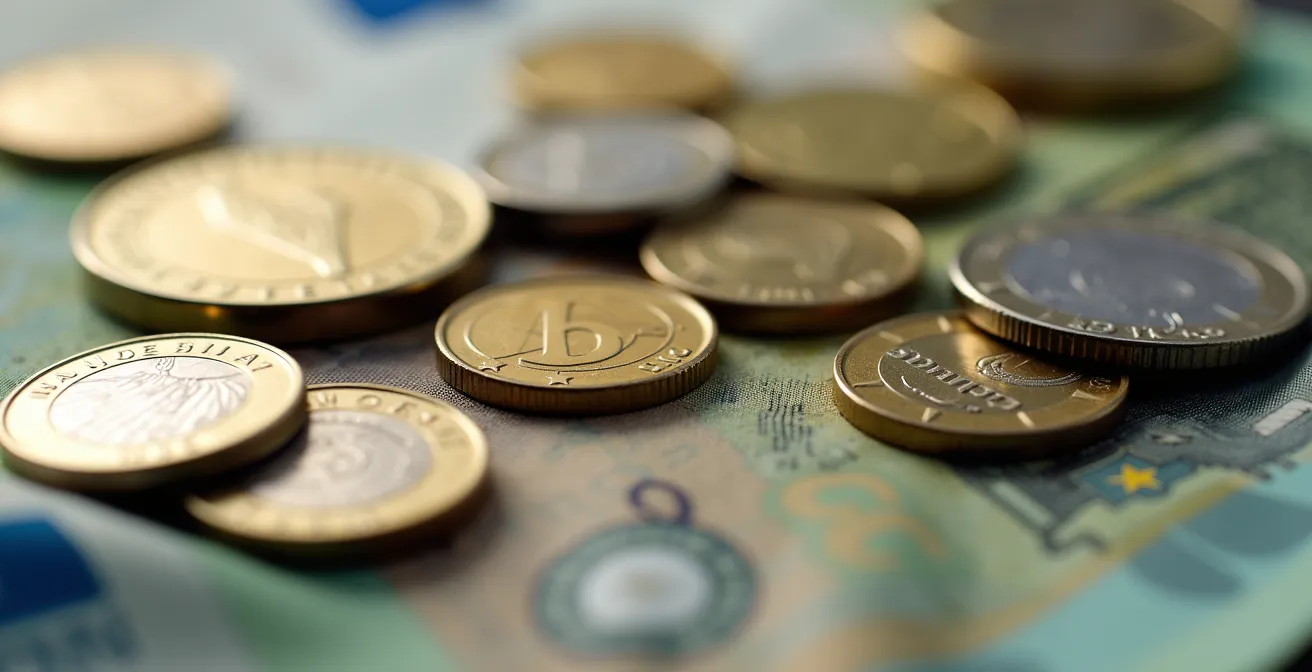 Représentation visuelle des flux de TVA avec pièces et billets symbolisant les mouvements de trésorerie