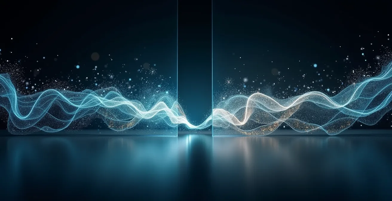 Visualisation abstraite du slippage en trading avec décalage entre prix visé et prix obtenu